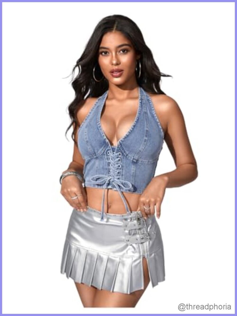 Denim Halter Crop Vest Top Lace Up Backless Sleeveless